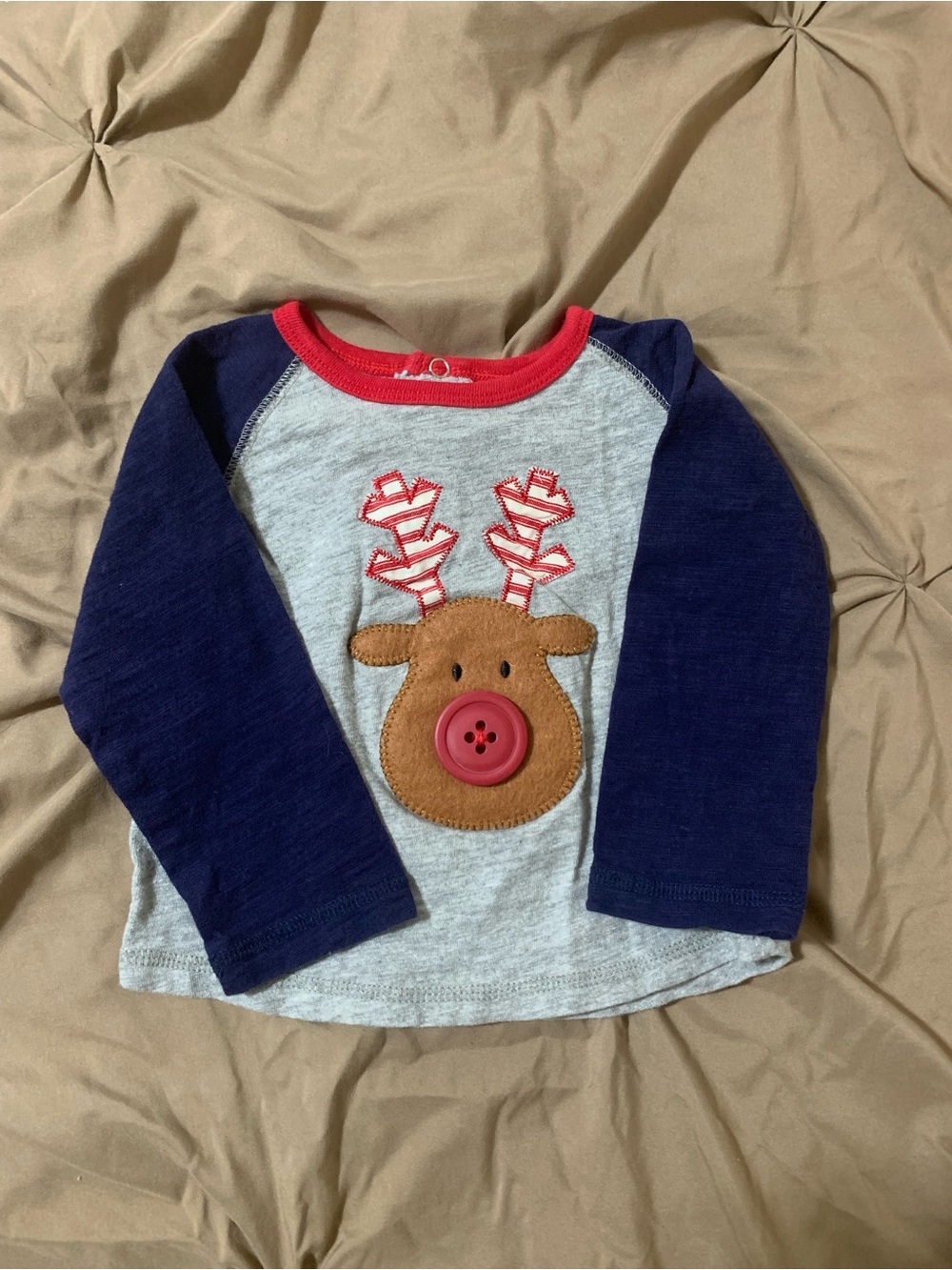 Mudpie Kids' Navy & Gray Reindeer Appliqué Long Sleeve Top